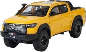 1 24 for Great Wall Motor POER Pickup Alloy Car Model Off-Road Vehicles Car Model Simulation Sound Light Toy Gift Simulation Vehicle Playset(Yellow)
