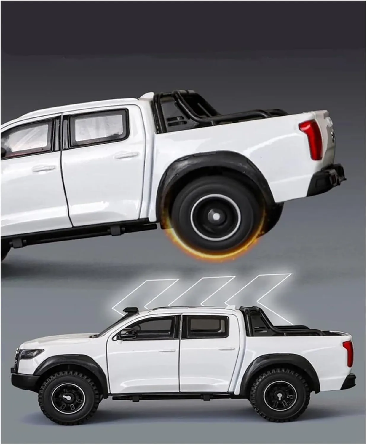 1 24 for Great Wall Motor POER Pickup Alloy Car Model Off-Road Vehicles Car Model Simulation Sound Light Toy Gift Simulation Vehicle Playset(Yellow)