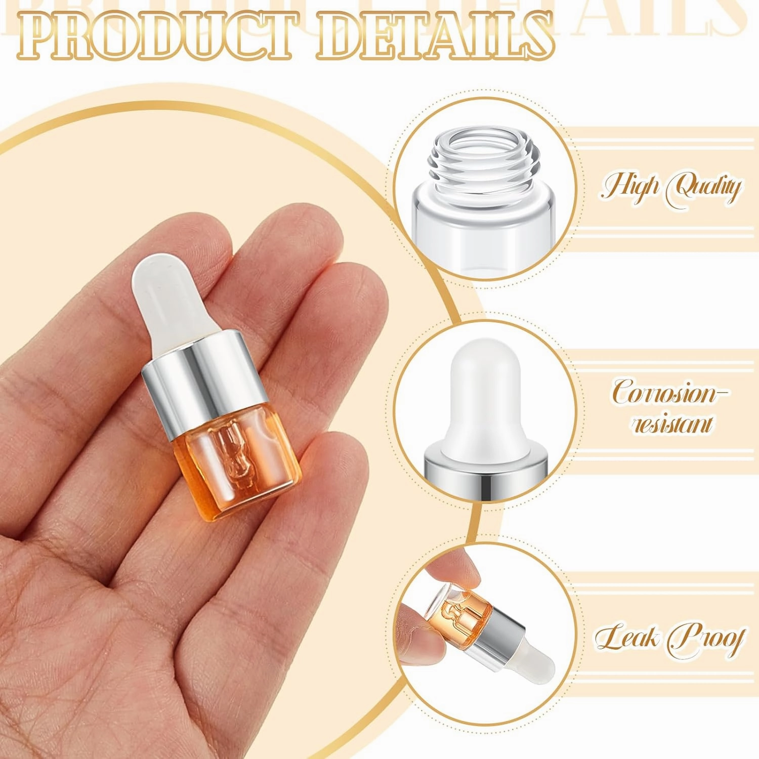 100 Pcs Mini Glass Oil Dropper Bottle Bulk, 1 ml Sliver Clear Essential Small Empty Bottles Sample Containers Perfume Liquid Vials with Cap for Traveling
