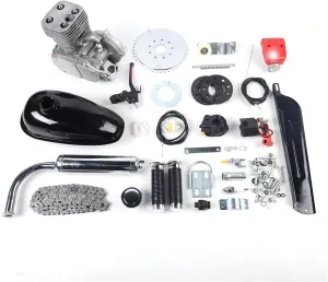 100CC Bicycle Engine Kit, 2 Stroke Gas Powered Bike Motor Conversion Kit Gas Motorized Motor Bike Motor Cycle Full Set Carburetor Assembly CDI Ignition Exhaust Muffler Fuel Tank (with Valve)