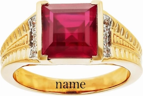 10K/14K/18K Solid Gold 2CT Ruby Men's Ring Luxury Princess-cut Lab Ruby Signet Anniversary Ring Engagement Rings Handmade Jewelry for Man Him Father Size 4-16