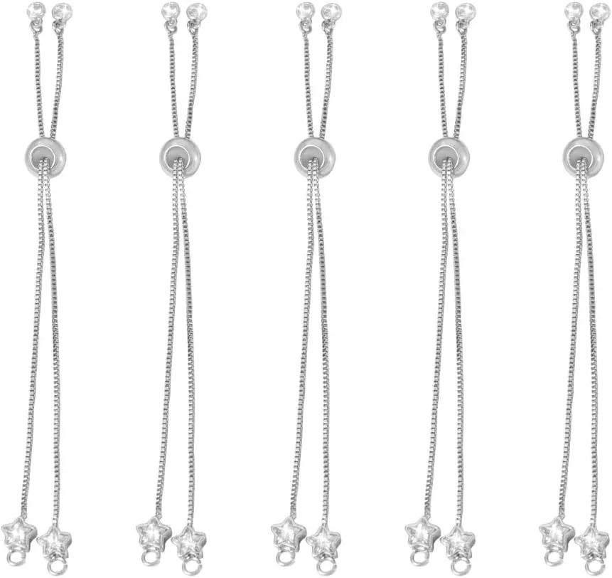 10pcs Platinum Brass Slider Bracelet Adjustable Slider Bracelet with Star Crystal Rhinestone Slider Extender Chains Bracelet for DIY Jewelry Making (12cm)