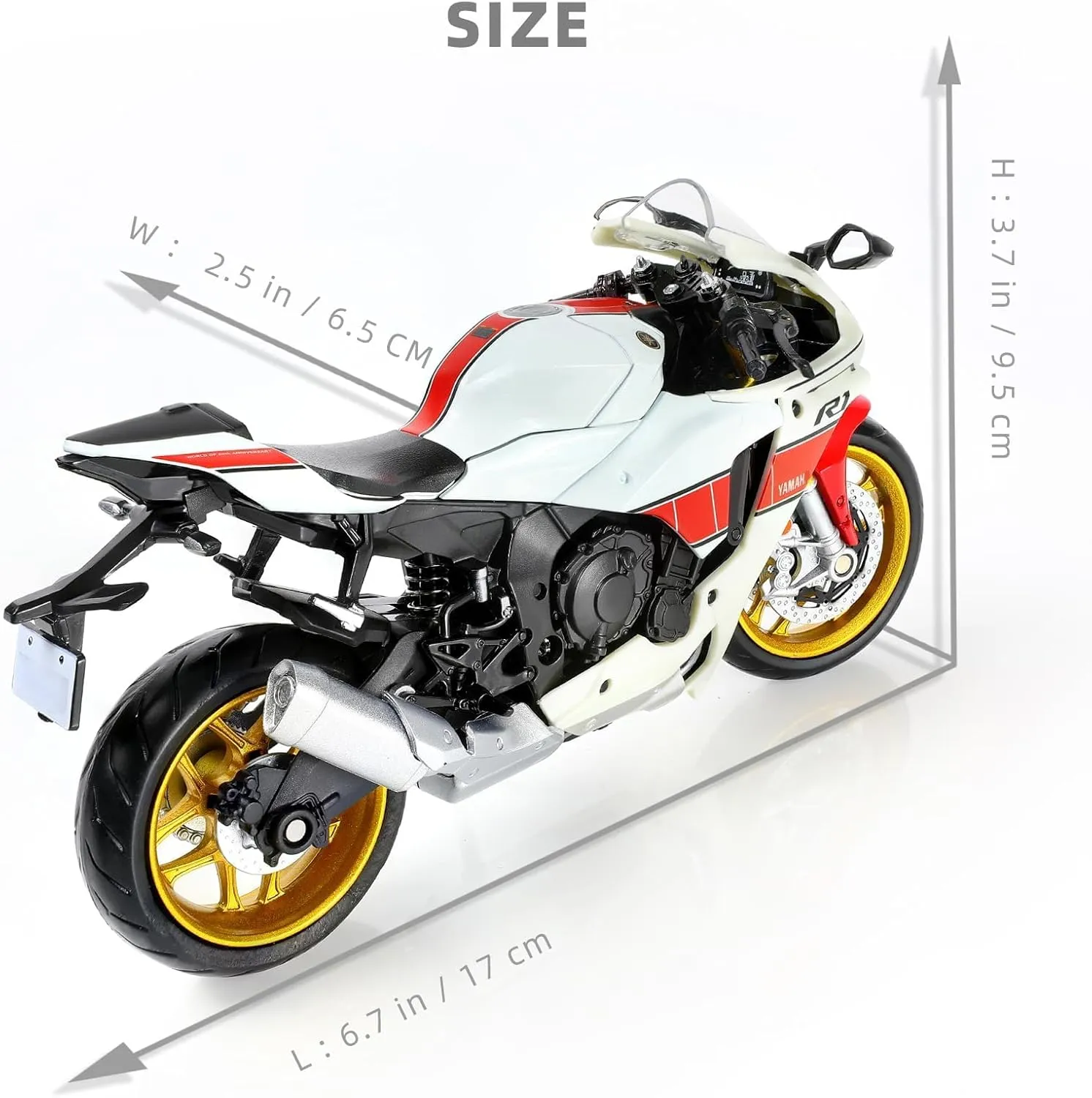 1:12 Motorcycle Model Toy for Yamaha YZF-R1 1000R Metal Die-cast with Plastic Motorcycle Model No Assembly Required Mini Finished Moto Gift for Adult（White）