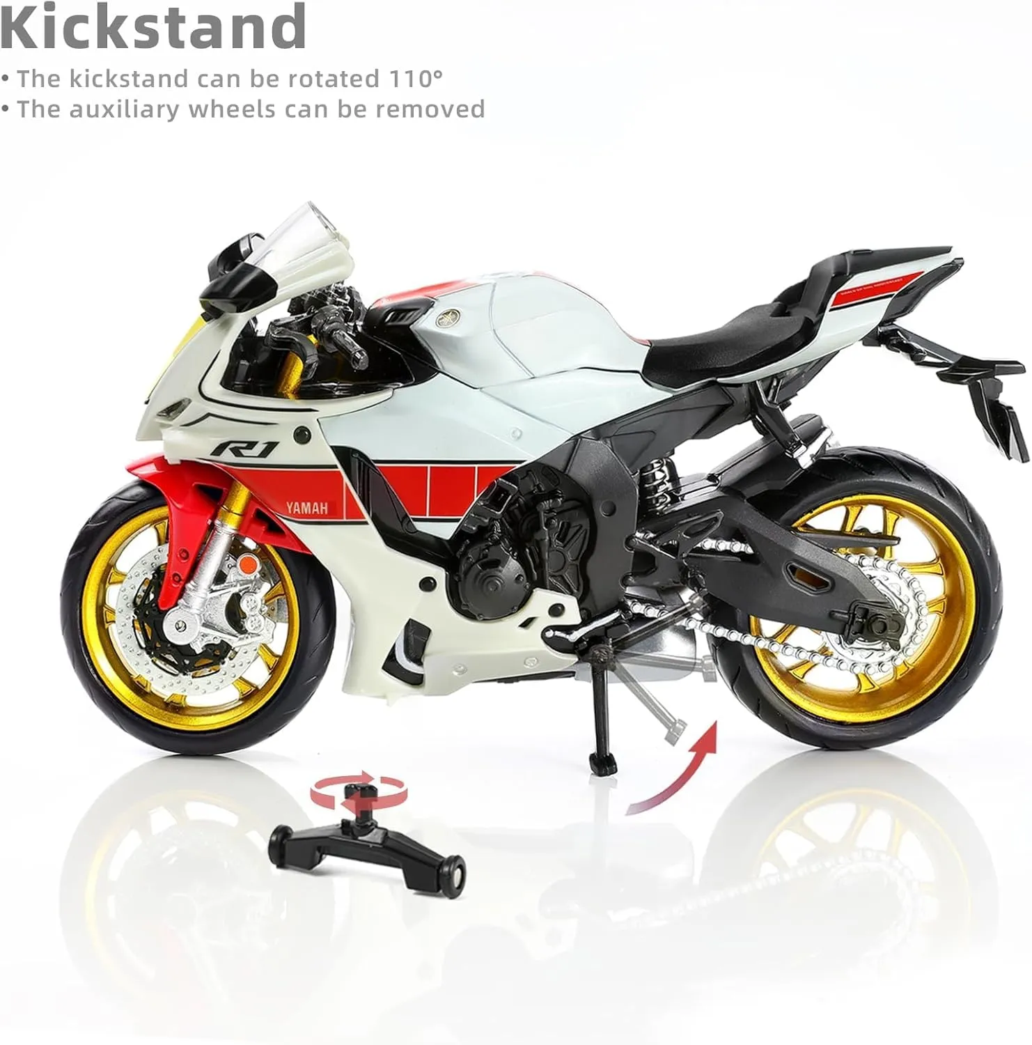 1:12 Motorcycle Model Toy for Yamaha YZF-R1 1000R Metal Die-cast with Plastic Motorcycle Model No Assembly Required Mini Finished Moto Gift for Adult（White）