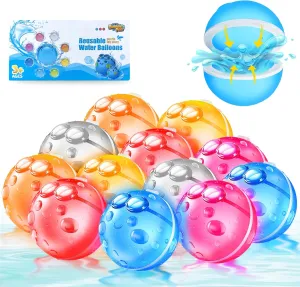 12 Pcs Reusable Water Balloons, Quick Refillable Water Balloon for Kids & Adults, Self Sealing Magnetic Water Balls, Silicone Water Toys for Summer Outdoor Pool Beach