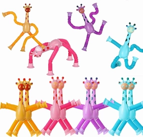 12PCS Telescopic Suction Cup Giraffe Pop Tubes, Toddler Sensory Toys, Fidget Toys for Kids, Treasure Box Prizes
