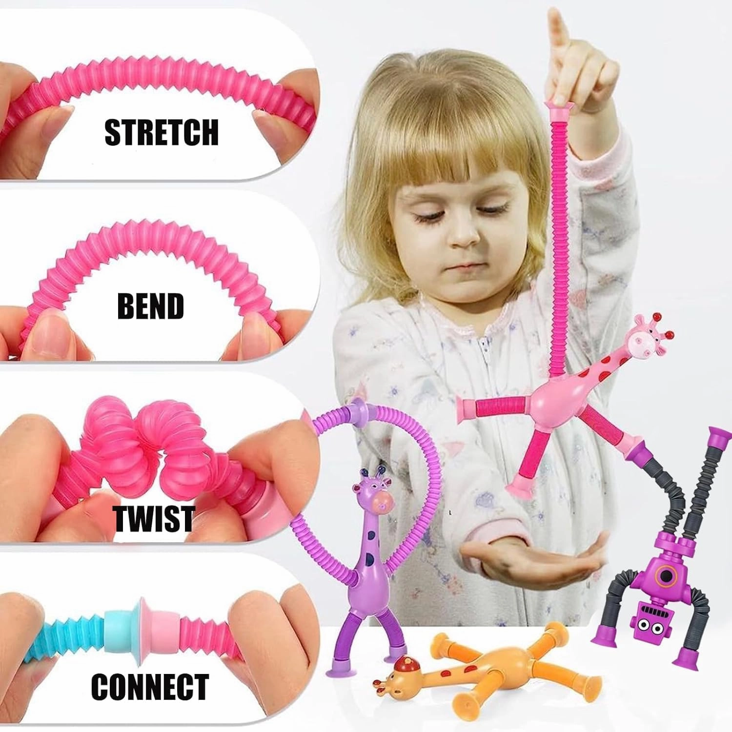 12PCS Telescopic Suction Cup Giraffe Pop Tubes, Toddler Sensory Toys, Fidget Toys for Kids, Treasure Box Prizes