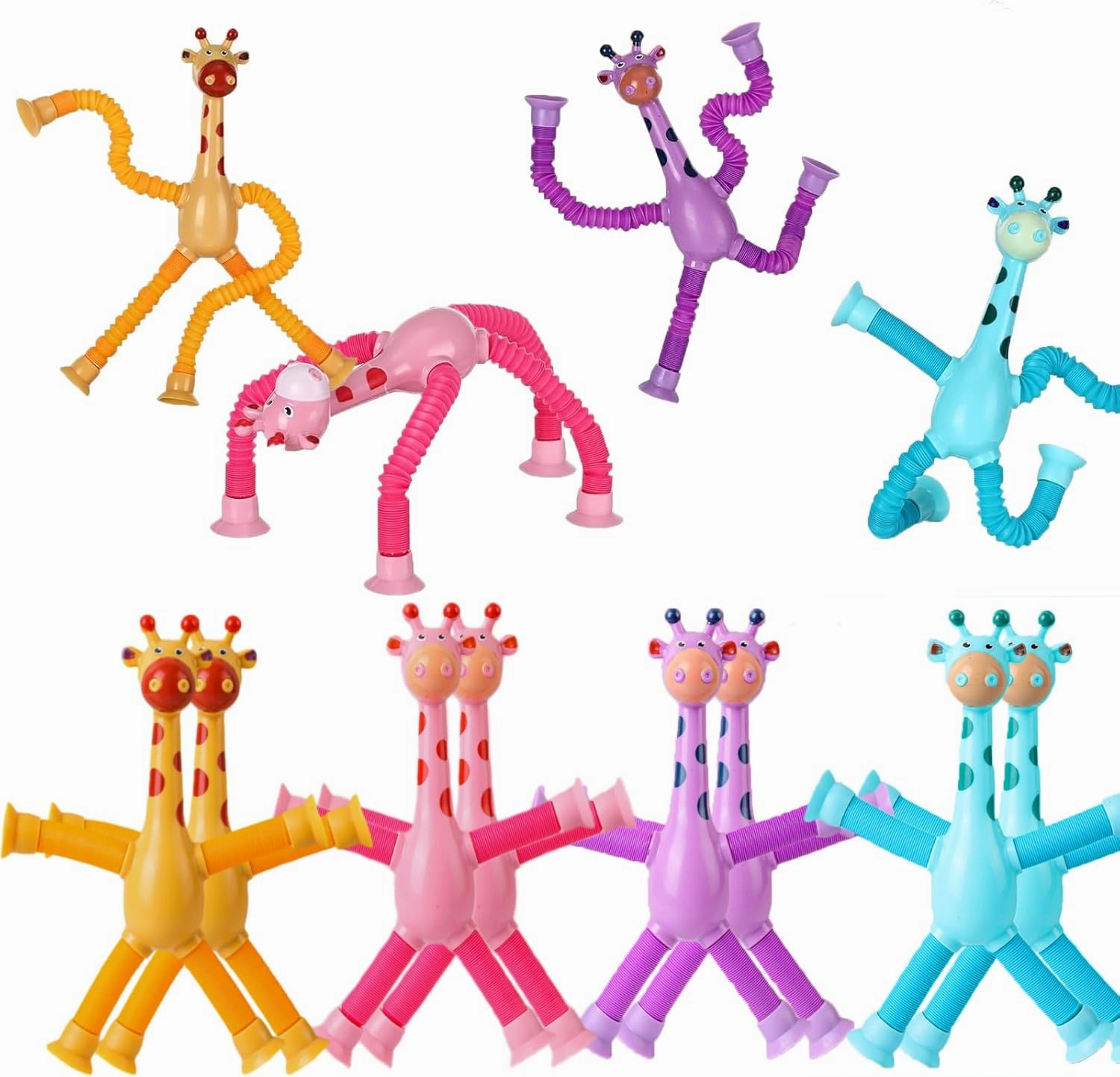 12PCS Telescopic Suction Cup Giraffe Pop Tubes, Toddler Sensory Toys, Fidget Toys for Kids, Treasure Box Prizes