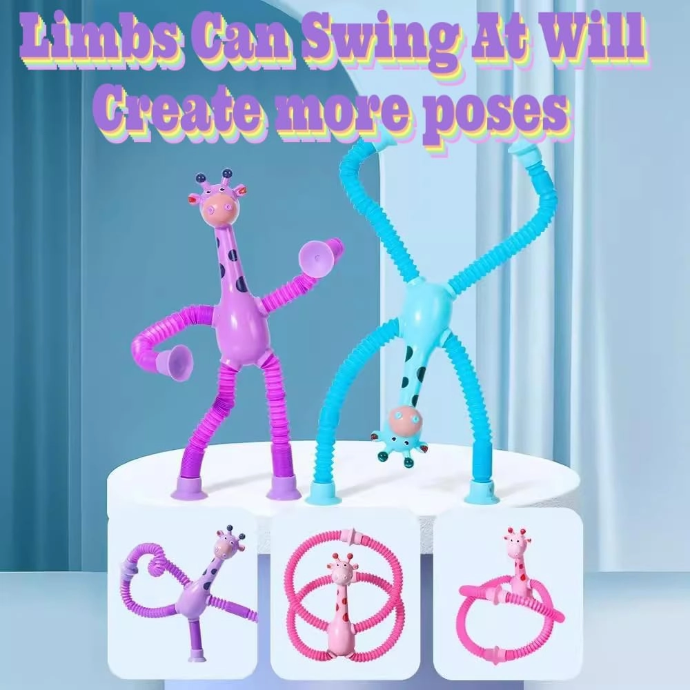 12PCS Telescopic Suction Cup Giraffe Pop Tubes, Toddler Sensory Toys, Fidget Toys for Kids, Treasure Box Prizes