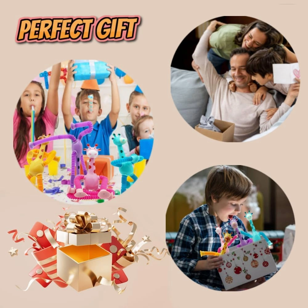 12PCS Telescopic Suction Cup Giraffe Pop Tubes, Toddler Sensory Toys, Fidget Toys for Kids, Treasure Box Prizes