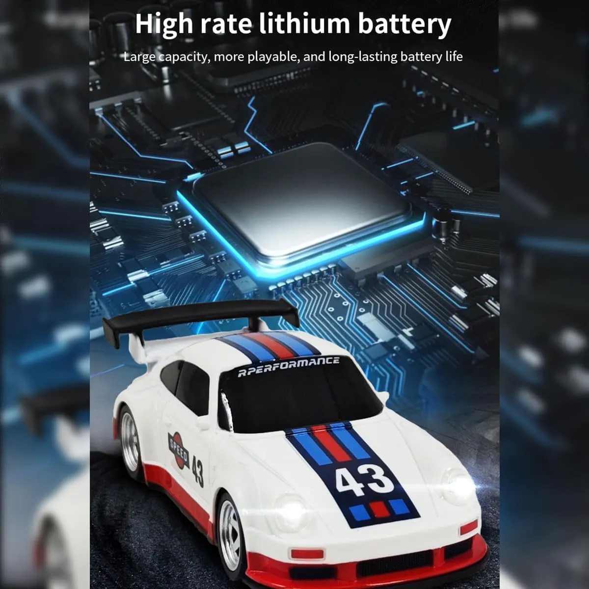1/43 Mini 4WD RC Drift Gyro Car, 2.4G Full-Proportional Mini Electric RC Racing Car Model with LED Lights,15 KM/H High Speed Sports Vehicle