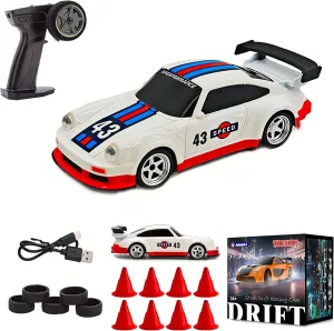 1/43 Mini 4WD RC Drift Gyro Car, 2.4G Full-Proportional Mini Electric RC Racing Car Model with LED Lights,15 KM/H High Speed Sports Vehicle