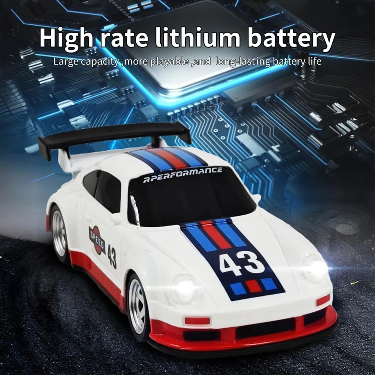 1/43 Mini 4WD RC Drift Gyro Car, 2.4G Full-Proportional Mini Electric RC Racing Car Model with LED Lights,15 KM/H High Speed Sports Vehicle