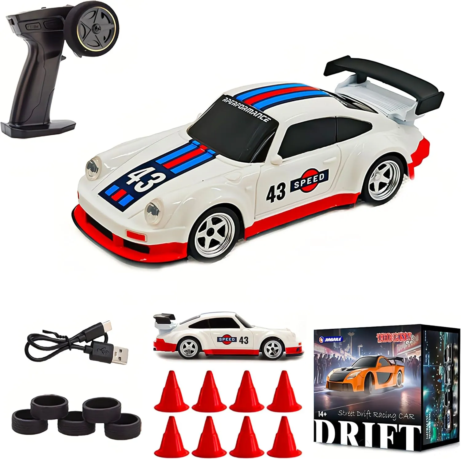 1/43 Mini 4WD RC Drift Gyro Car, 2.4G Full-Proportional Mini Electric RC Racing Car Model with LED Lights,15 KM/H High Speed Sports Vehicle