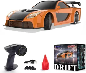1/43 RC Drift Car for Adults with Lights, 2.4G Electric 4WD High-Speed Remote Control Sports Car, Full Proportional Vehicle Max Speed 15km/h Mini RC Toys Hobbyist Gift (4309/Gyro Version)