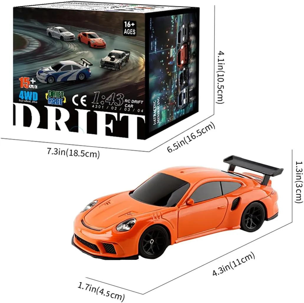 1/43 Scale 4WD Drift Car, 2.4G Full-Proportion High Speed 15KM/H, RC Electric Mini Racing Car Model, Indoor Mini RC Toys Hobbyist Gift (RTR Version)