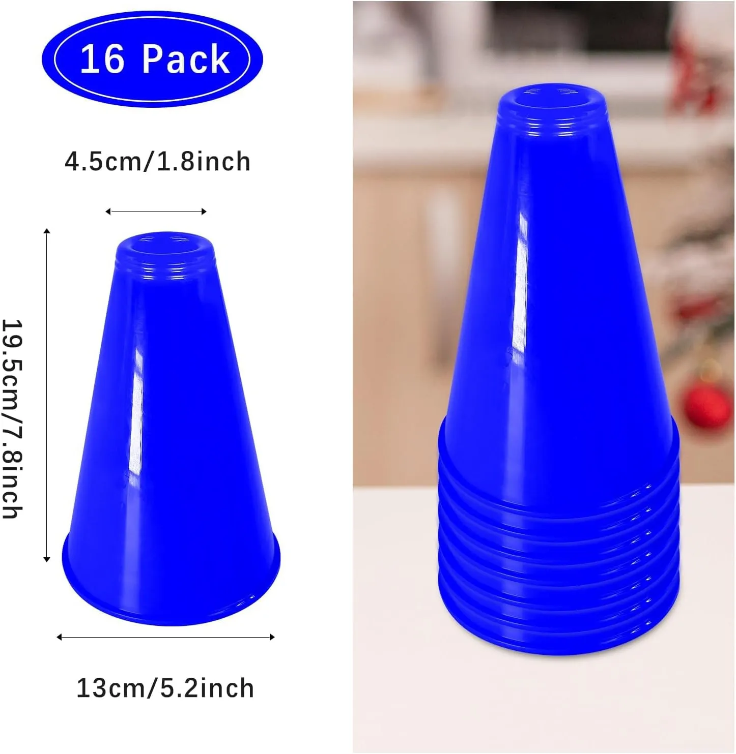 16 Pcs Cheer Megaphone for Party Blue DIY Plastic Megaphone Accessory for School Outdoor Activities Party Favors Sports Match Game (16 Pcs, Blue)