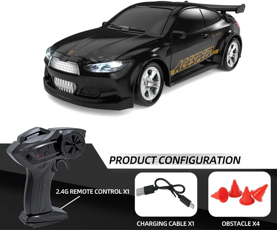 1/64 Scale Drift RC Car with Roadblock, 2.4GHZ Mini Racing Drift RC Car Model, 4WD Racing Mini Cars for Adult Enthusiasts