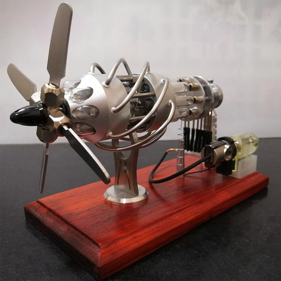 16-Cylinder Swash Plate Butane-Powered Stirling Engine Model, Quartz Glass Hot Cylinder Precision Mechanical Engine, Educational Science Gift for Hobbyists Display