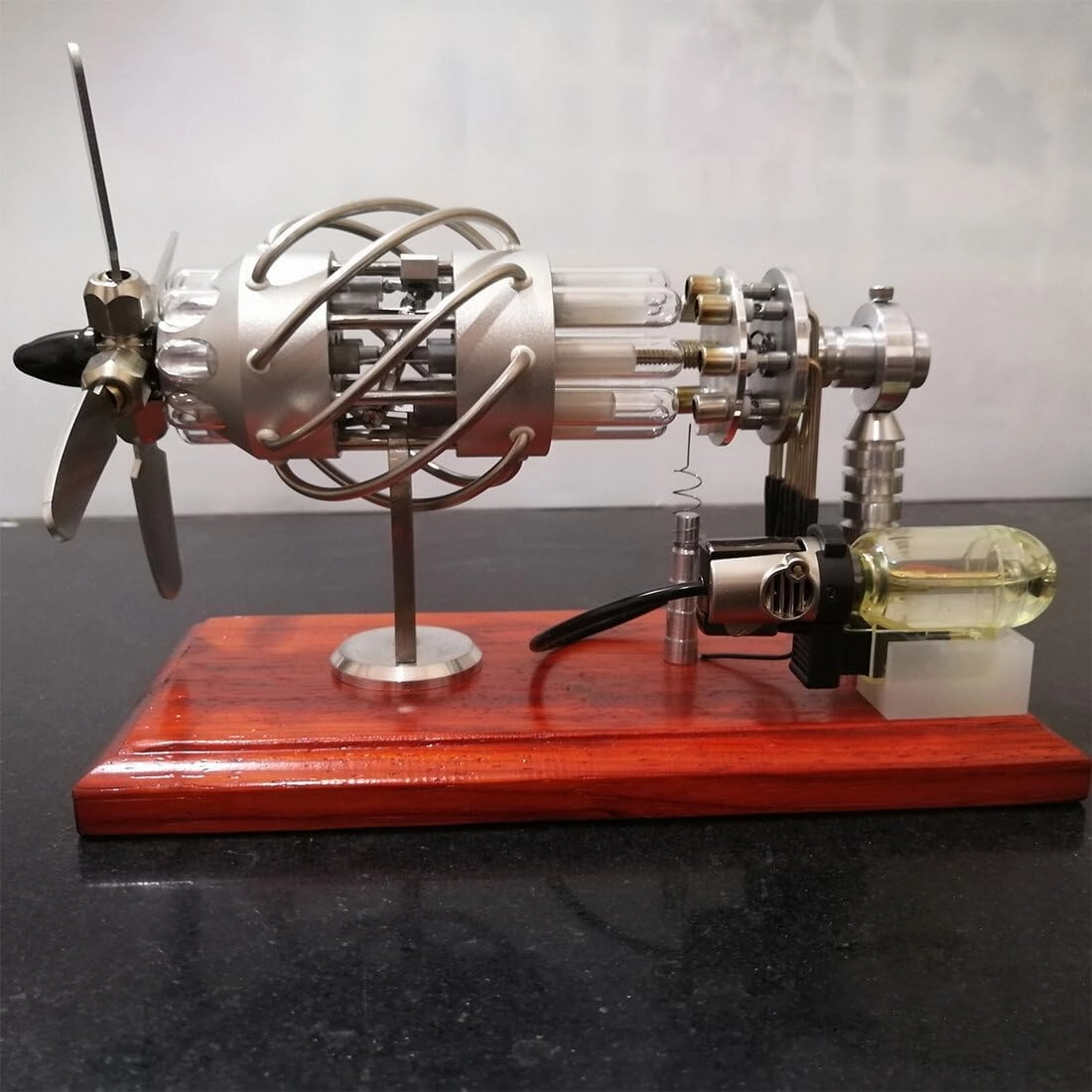 16-Cylinder Swash Plate Butane-Powered Stirling Engine Model, Quartz Glass Hot Cylinder Precision Mechanical Engine, Educational Science Gift for Hobbyists Display