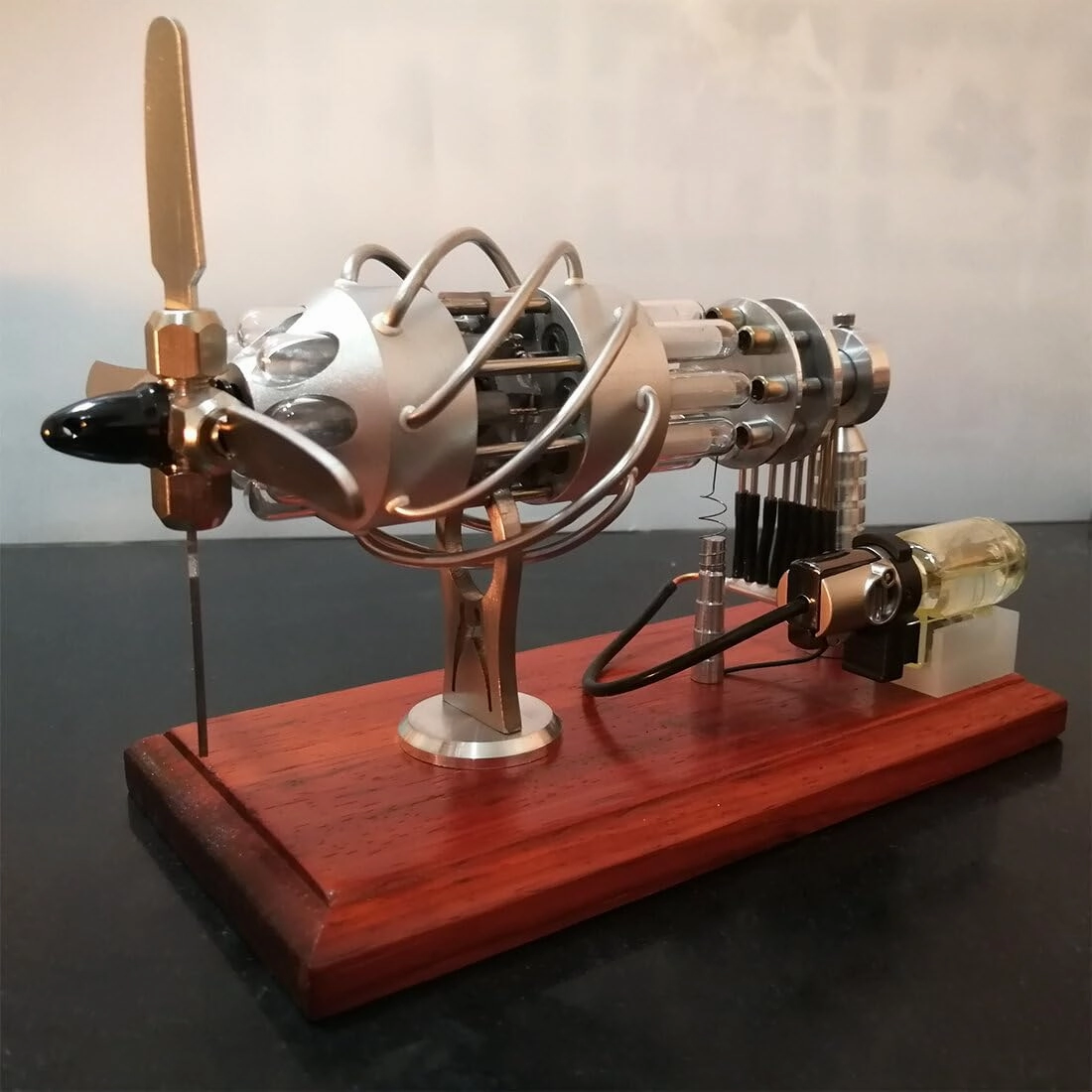 16-Cylinder Swash Plate Butane-Powered Stirling Engine Model, Quartz Glass Hot Cylinder Precision Mechanical Engine, Educational Science Gift for Hobbyists Display