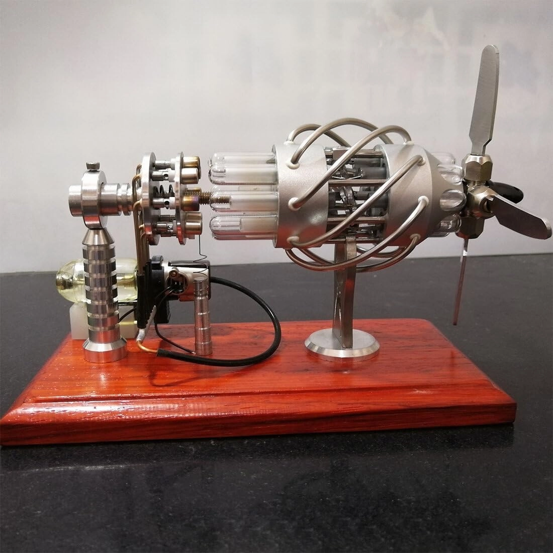 16-Cylinder Swash Plate Butane-Powered Stirling Engine Model, Quartz Glass Hot Cylinder Precision Mechanical Engine, Educational Science Gift for Hobbyists Display