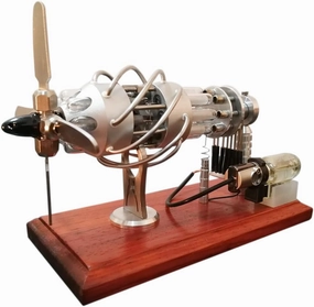 16-Cylinder Swash Plate Butane-Powered Stirling Engine Model, Quartz Glass Hot Cylinder Precision Mechanical Engine, Educational Science Gift for Hobbyists Display