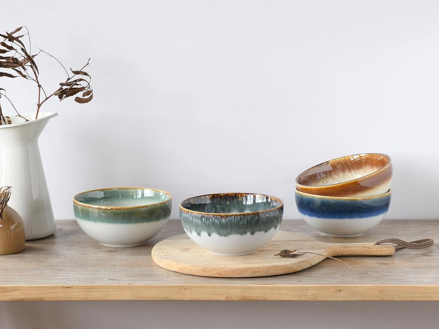 17546 Cascade Series 4-Piece Crockery Set, Buddha Bowl Set Made of Stoneware, Dishwasher and Microwave Safe, Quality Production