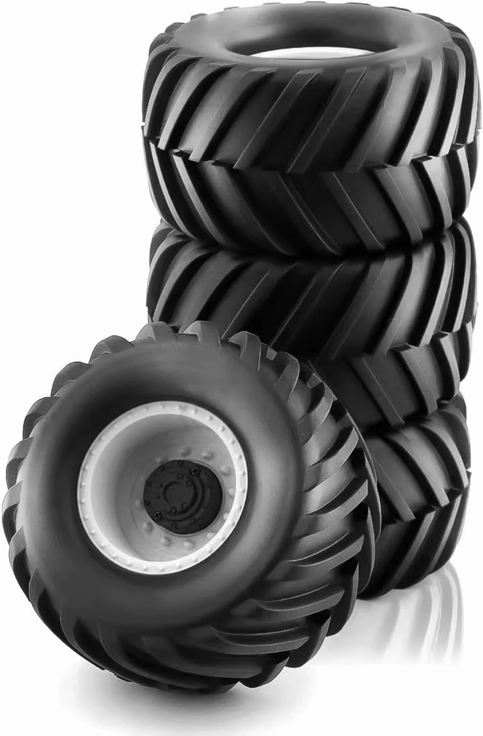 1/10 RC Monster Truck Tires and Hard Plastic Wheels Rims 12mm Hex Rubber Buggy Off Road Tyres with Foam for 1:10 Scale Truck Car Traxxas VXL 2WD Hoss 4x4 HSP HPI Tamiya Kyosho 4PCS (White)