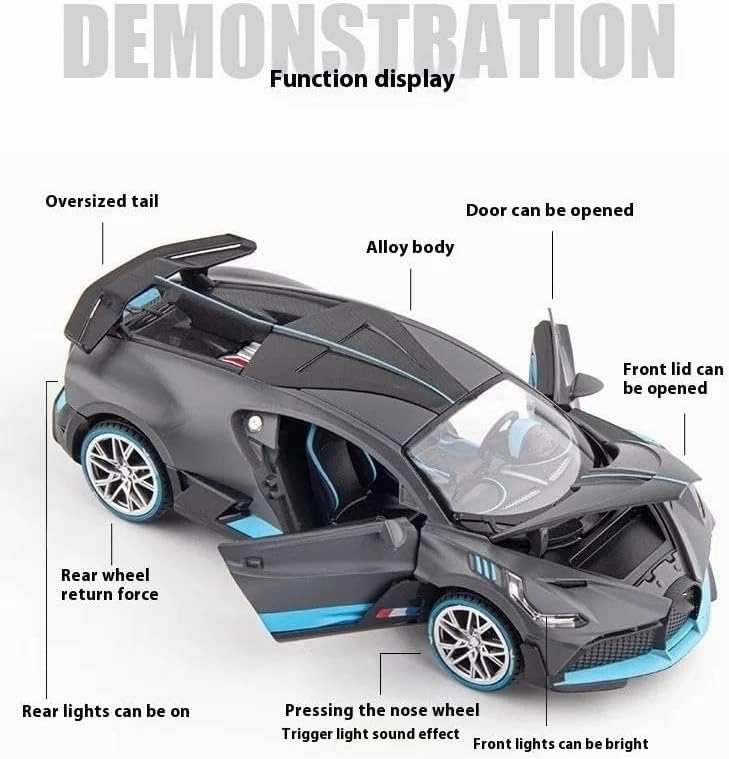 1:22 for Divo Alloy Sports Car Die-Casting Model Collection Display Ornaments(Chrome)