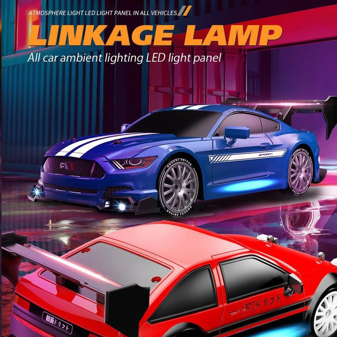 1:24 Scale RC Drift Car with LED Lights, 4WD Electric Remote Control Racing Vehicle, 2.4GHz 30KM/H High Speed Mini Sport Drift Car for Adults & Hobbyists