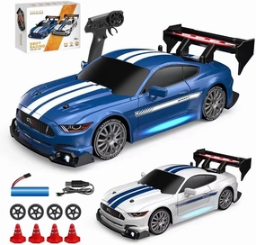 1:24 Scale RC Drift Car with LED Lights, 4WD Electric Remote Control Racing Vehicle, 2.4GHz 30KM/H High Speed Mini Sport Drift Car for Adults & Hobbyists