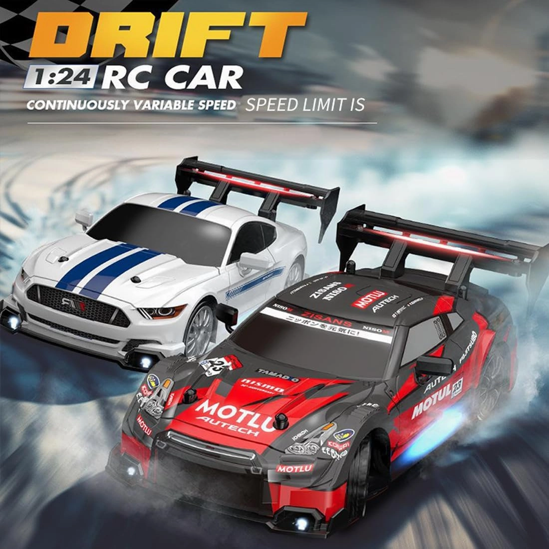 1:24 Scale RC Drift Car with LED Lights, 4WD Electric Remote Control Racing Vehicle, 2.4GHz 30KM/H High Speed Mini Sport Drift Car for Adults & Hobbyists