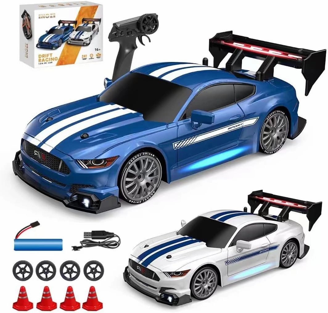 1:24 Scale RC Drift Car with LED Lights, 4WD Electric Remote Control Racing Vehicle, 2.4GHz 30KM/H High Speed Mini Sport Drift Car for Adults & Hobbyists