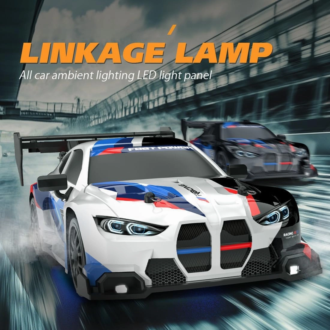 1:24 Scale RC Drift Car with LED Lights, 4WD Electric Remote Control Racing Vehicle, 2.4GHz 30KM/H High Speed Mini Sport Drift Car for Adults & Hobbyists
