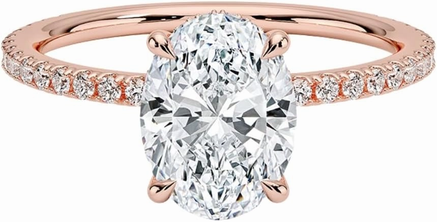 1-3 CT Oval Moissanite Engagement Ring – 4 Prong, Hidden Halo, Semi Eternity Pave Setting 10K 14K 18K Solid Gold & 925 Sterling Silver, Moissanite Ring For Women, Ready to Gift