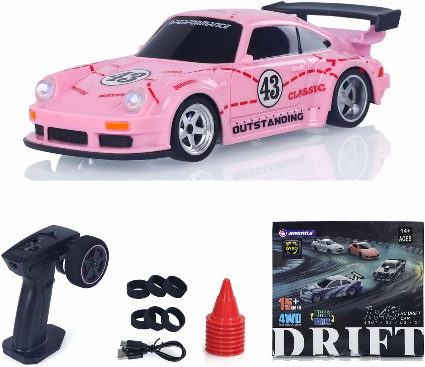 1/43 Gyro 2.4G Radio Control Drift Car Racing Vehicles High Speed 15KM/H 4WD Mini Car Battery Lights RTR Toys Gift