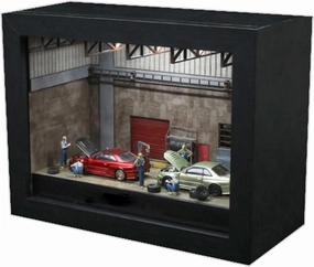 1/64 Scale Diecast Car Display Box with LED Light, Shadow Box Style Diorama for Hot Diecast Wheels and Mini Figures – Wooden Frame with Acrylic Dust Cover