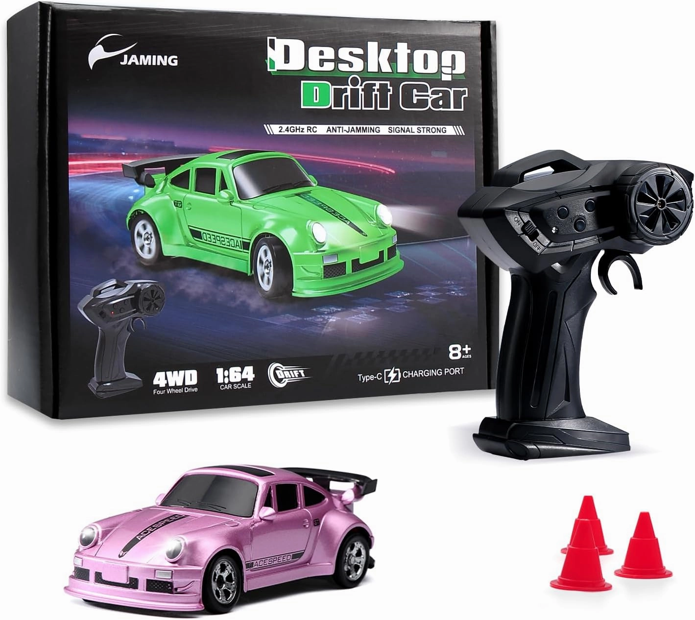 1/64 Scale Drift RC Car,Mini RC Sportscar 2.4Ghz with Gyro Mini Racing Drift Racing Remote Contrl Car Model Toys Hobby Gift for Adults and Kid (Pink)