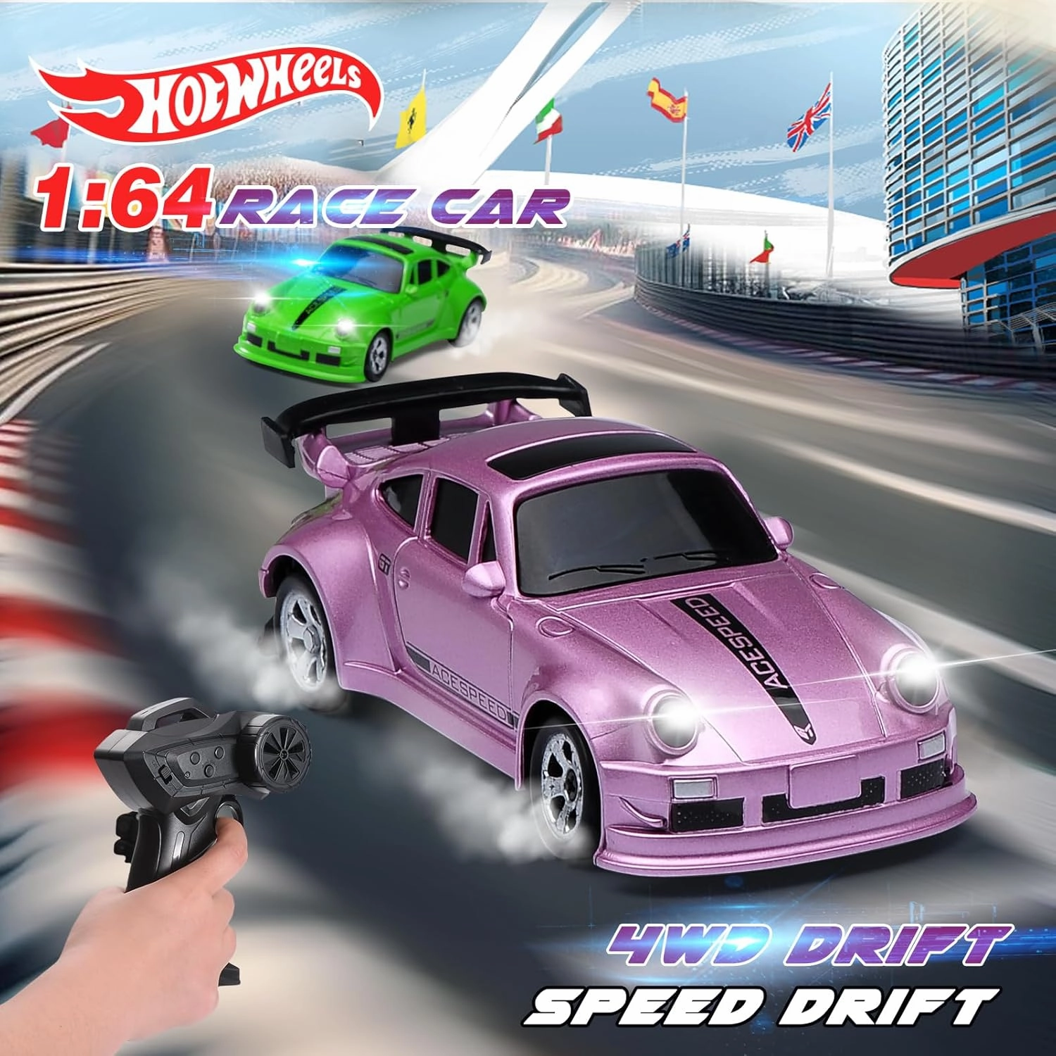 1/64 Scale Drift RC Car,Mini RC Sportscar 2.4Ghz with Gyro Mini Racing Drift Racing Remote Contrl Car Model Toys Hobby Gift for Adults and Kid (Pink)