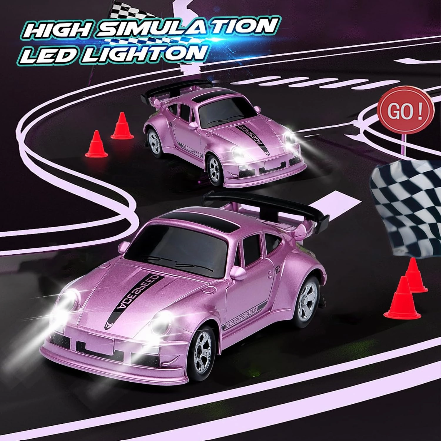 1/64 Scale Drift RC Car,Mini RC Sportscar 2.4Ghz with Gyro Mini Racing Drift Racing Remote Contrl Car Model Toys Hobby Gift for Adults and Kid (Pink)