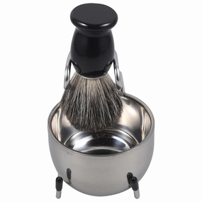 1 Set Men Shaving Brush Set Kit with Badger Hair Brush Stand Foaming Bowl Durable Shaving Supply for Home Salon Barber Shop Use