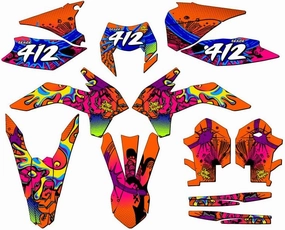 2014-2015 XCF-W Zany Orange Senge Graphics Complete Kit with Rider I.D. Compatible with KTM