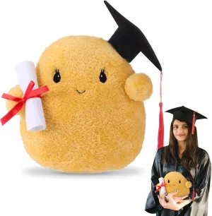 2025 Graduation Gift 10 Inch Plush Potato Doll with Doctoral Hat, Potato Doll with Grad Cap Positive Support Gifts for College High School Graduation Party Decor