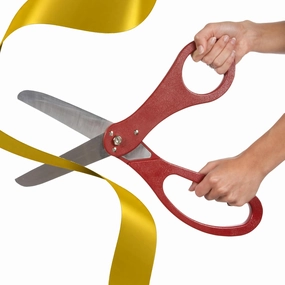 20'' Grand Opening Ceremony Kit – 20 Inch Giants Ribbon Cutting Scissors Red and Gold Satin Ribbon Grand Opening Ceremony Set for Inaugurations Giant Red Scissors for Special Events