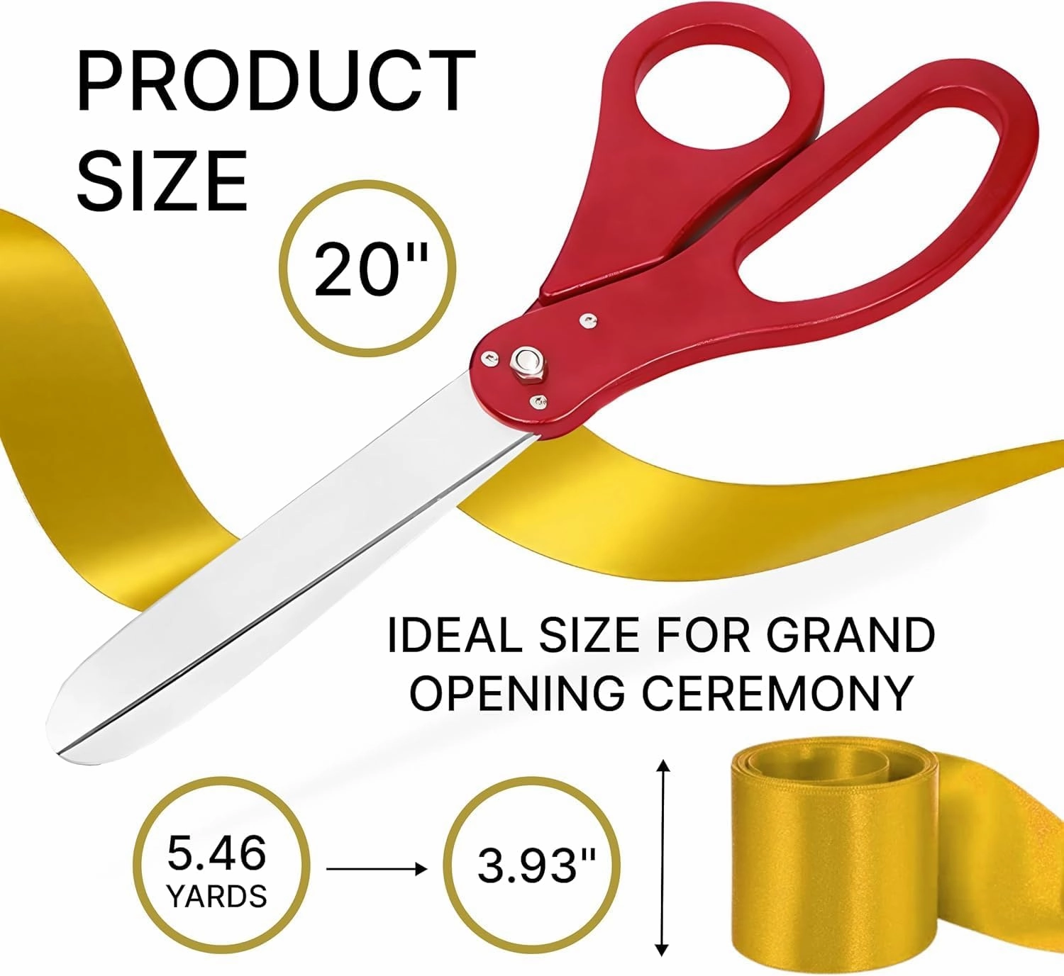 20'' Grand Opening Ceremony Kit – 20 Inch Giants Ribbon Cutting Scissors Red and Gold Satin Ribbon Grand Opening Ceremony Set for Inaugurations Giant Red Scissors for Special Events