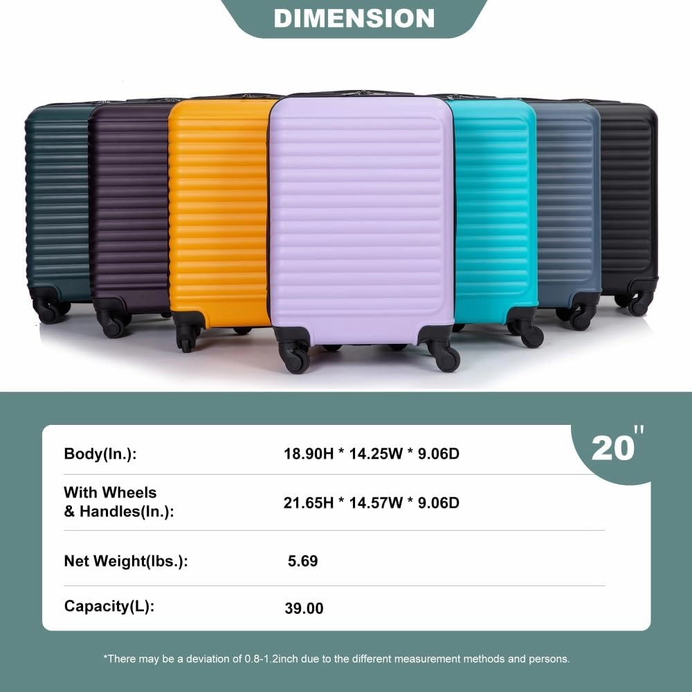 20" Carry On Luggage - Lightweight Hardshell Suitcase with 360° Spinner Wheels - Airline Approved Cabin Bag (Green   ABS)