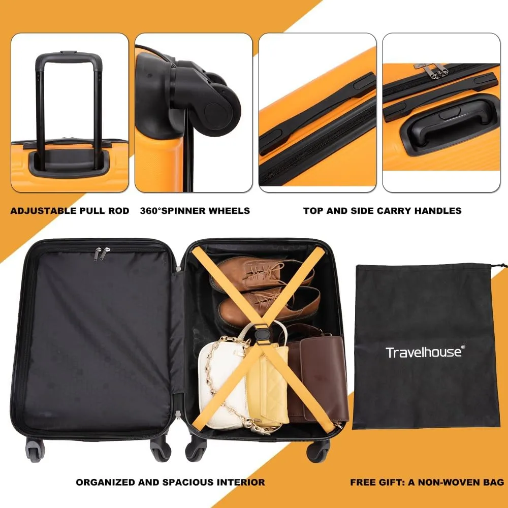 20" Carry On Luggage - Lightweight Hardshell Suitcase with 360° Spinner Wheels - Airline Approved Cabin Bag (Orange   ABS)