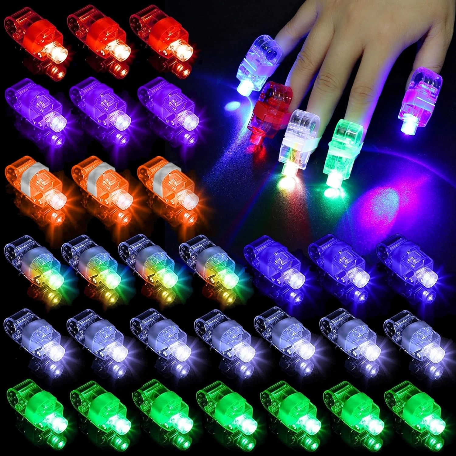 210 Pcs LED Finger Lights, 7 Colors Finger Flashlights, Battery Powered Light Up Finger Ring Toys, Mini Finger Lamps, Glow in The Dark Party Supplies for Rave Concert Shows (210Pcs)