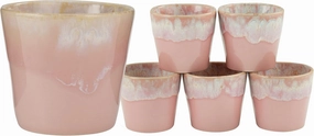 23727, Grespresso Series, 6-Piece Crockery Set, Lungo Stoneware Set, Dishwasher and Microwave Safe, Made in Portugal, 21 Centiliters, Rose